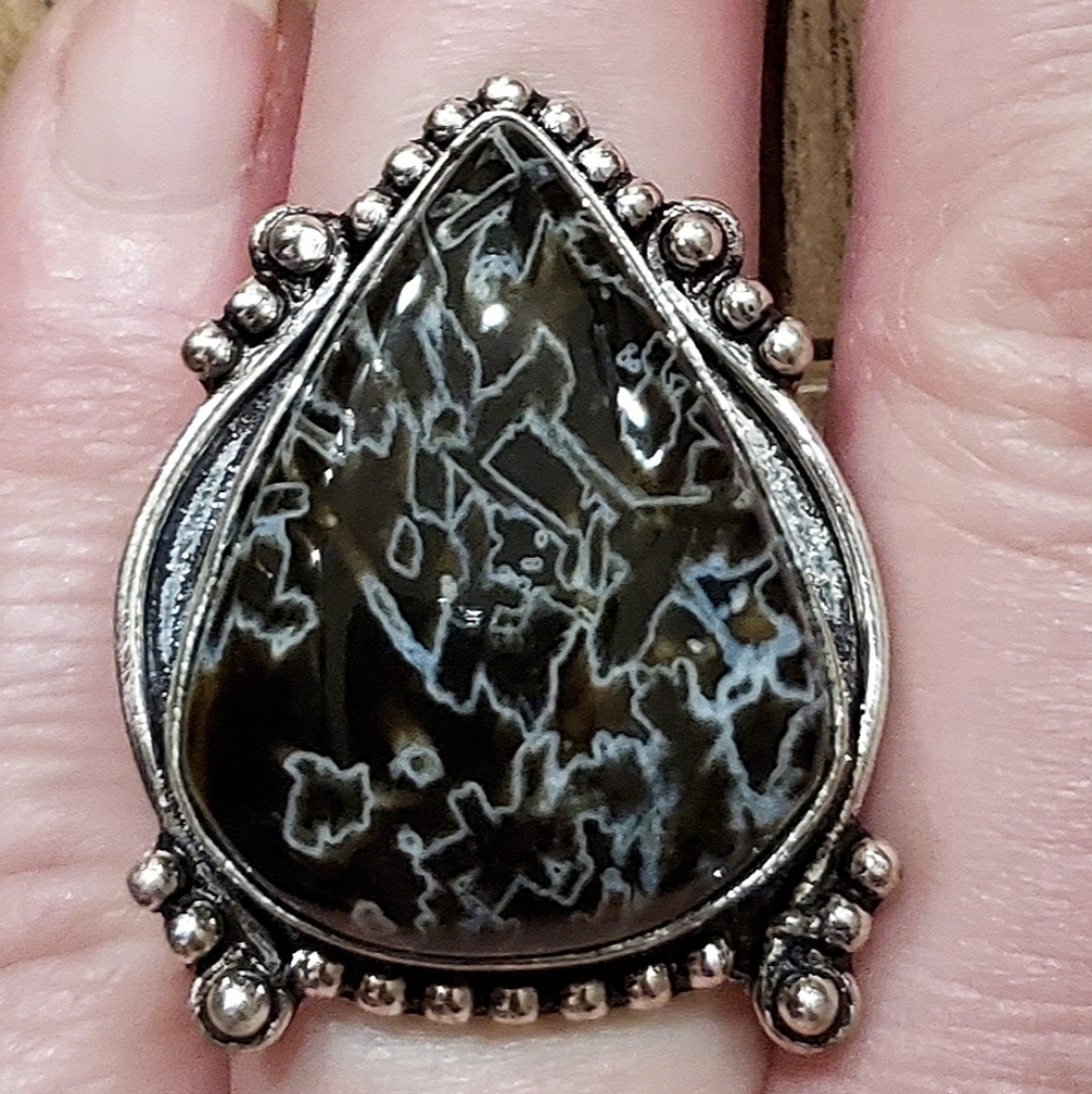 New Stick Agate 925 Silver Ring.